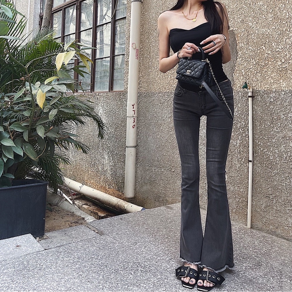 Grey stretched flare jeans